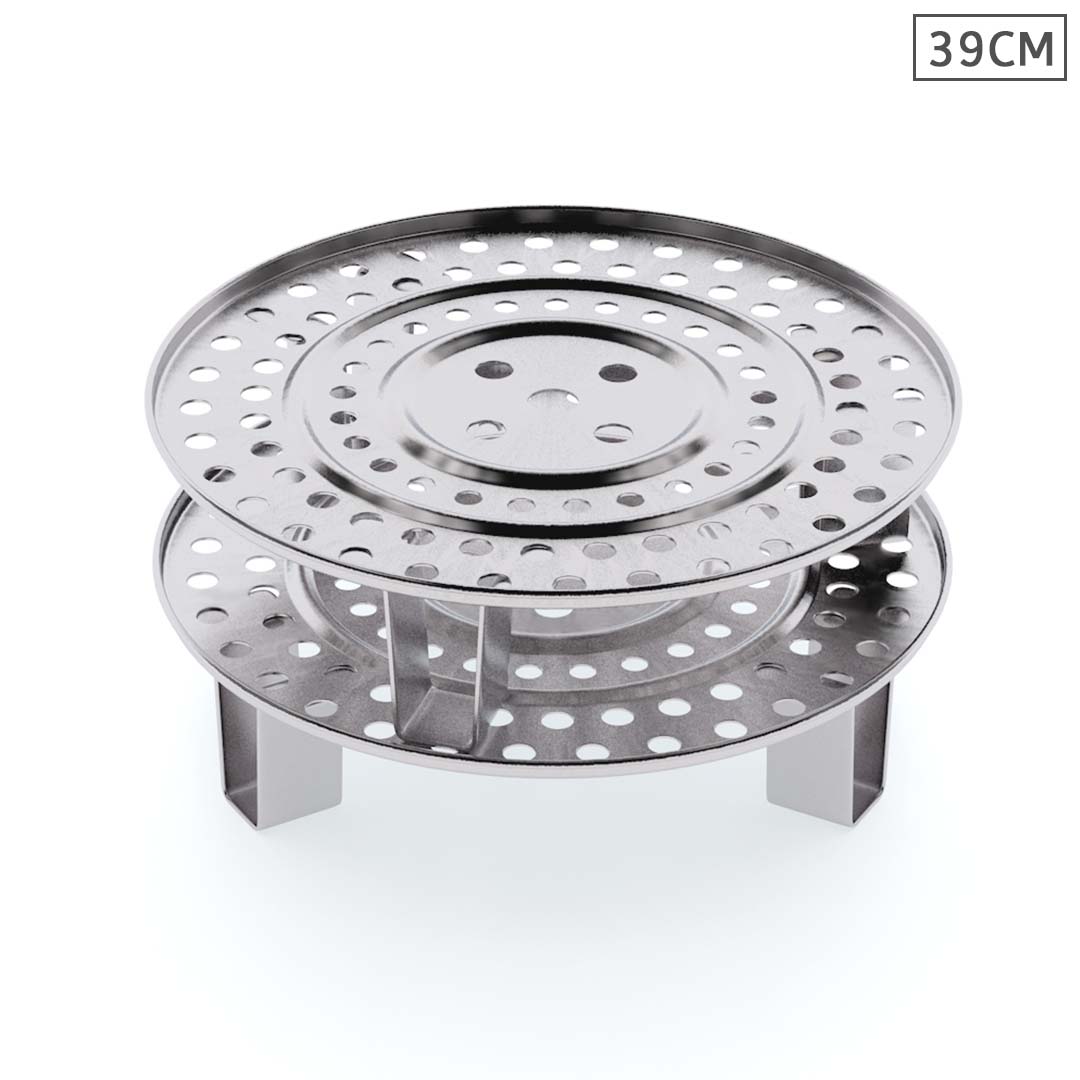 SOGA 2X 39cm Stainless Steel Steamer Insert Stock Pot Steaming Rack Stockpot Tray • LUZ-SS-Rack39CMX2