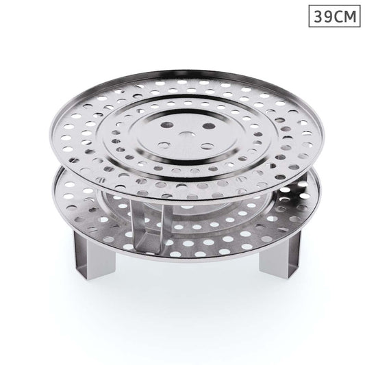 SOGA 2X 39cm Stainless Steel Steamer Insert Stock Pot Steaming Rack Stockpot Tray • LUZ-SS-Rack39CMX2