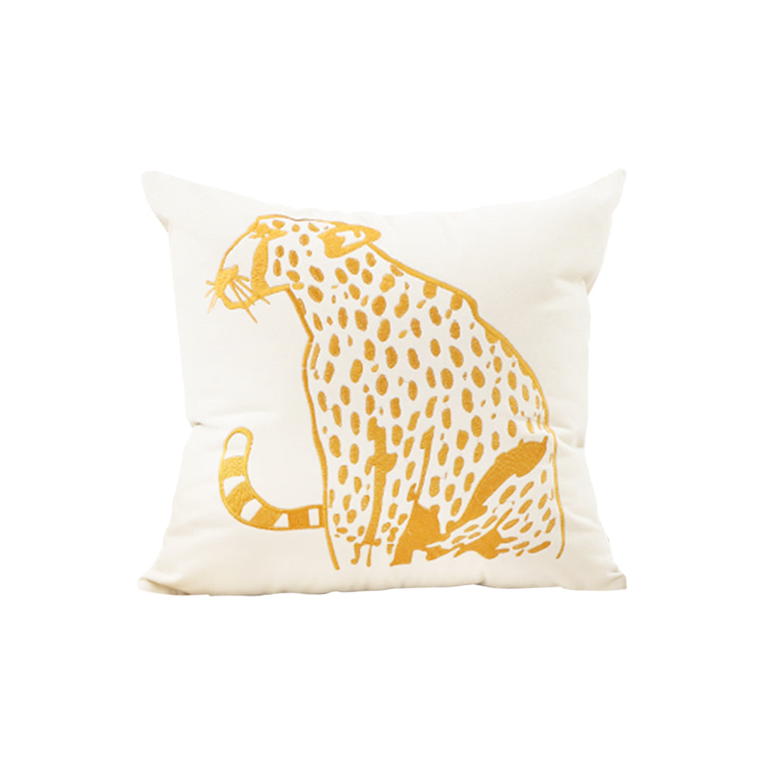 SOGA 45cm Throw Pillow White Light Luxury with Golden Leopard Design Decorative Square Cushion Home Decor LUZ-FrenchCushion276