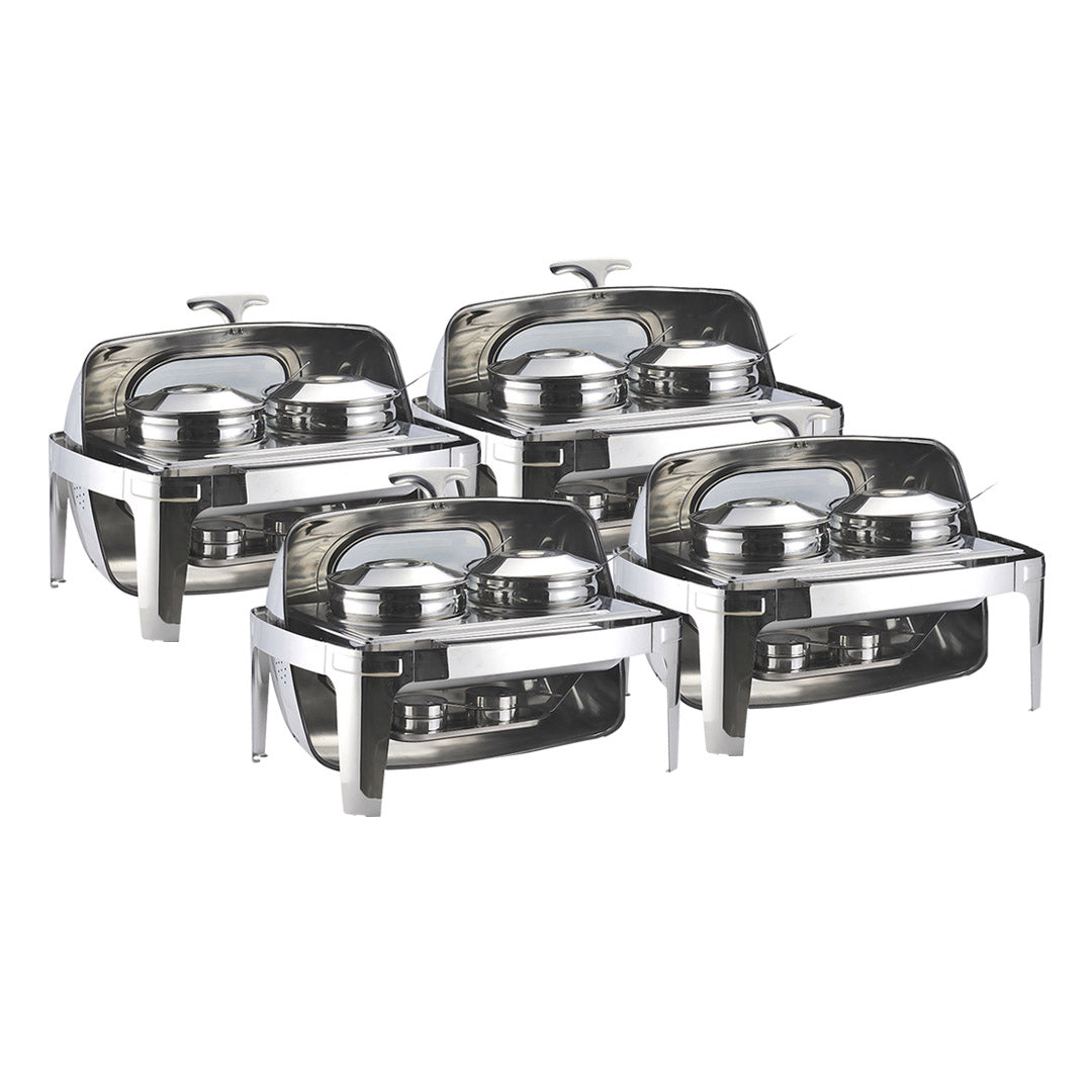 SOGA 4X 6.5L Stainless Steel Double Soup Tureen Bowl Station Roll Top Buffet Chafing Dish Catering Chafer Food Warmer Server • LUZ-ChafingDishV4A2X4