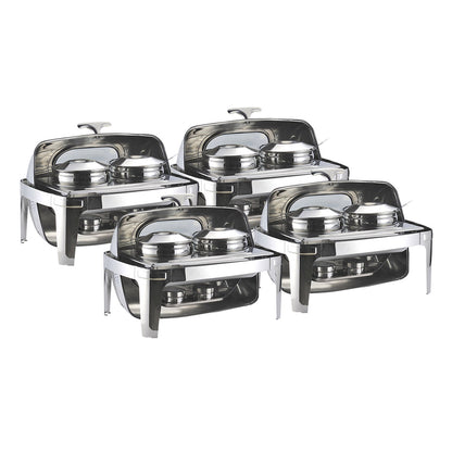 SOGA 4X 6.5L Stainless Steel Double Soup Tureen Bowl Station Roll Top Buffet Chafing Dish Catering Chafer Food Warmer Server • LUZ-ChafingDishV4A2X4