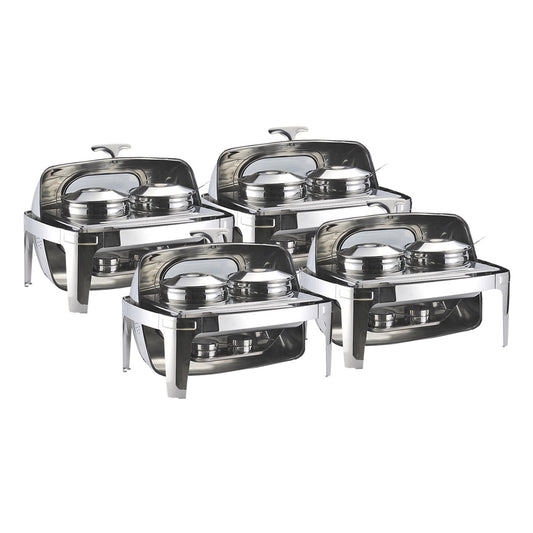SOGA 4X 6.5L Stainless Steel Double Soup Tureen Bowl Station Roll Top Buffet Chafing Dish Catering Chafer Food Warmer Server • LUZ-ChafingDishV4A2X4
