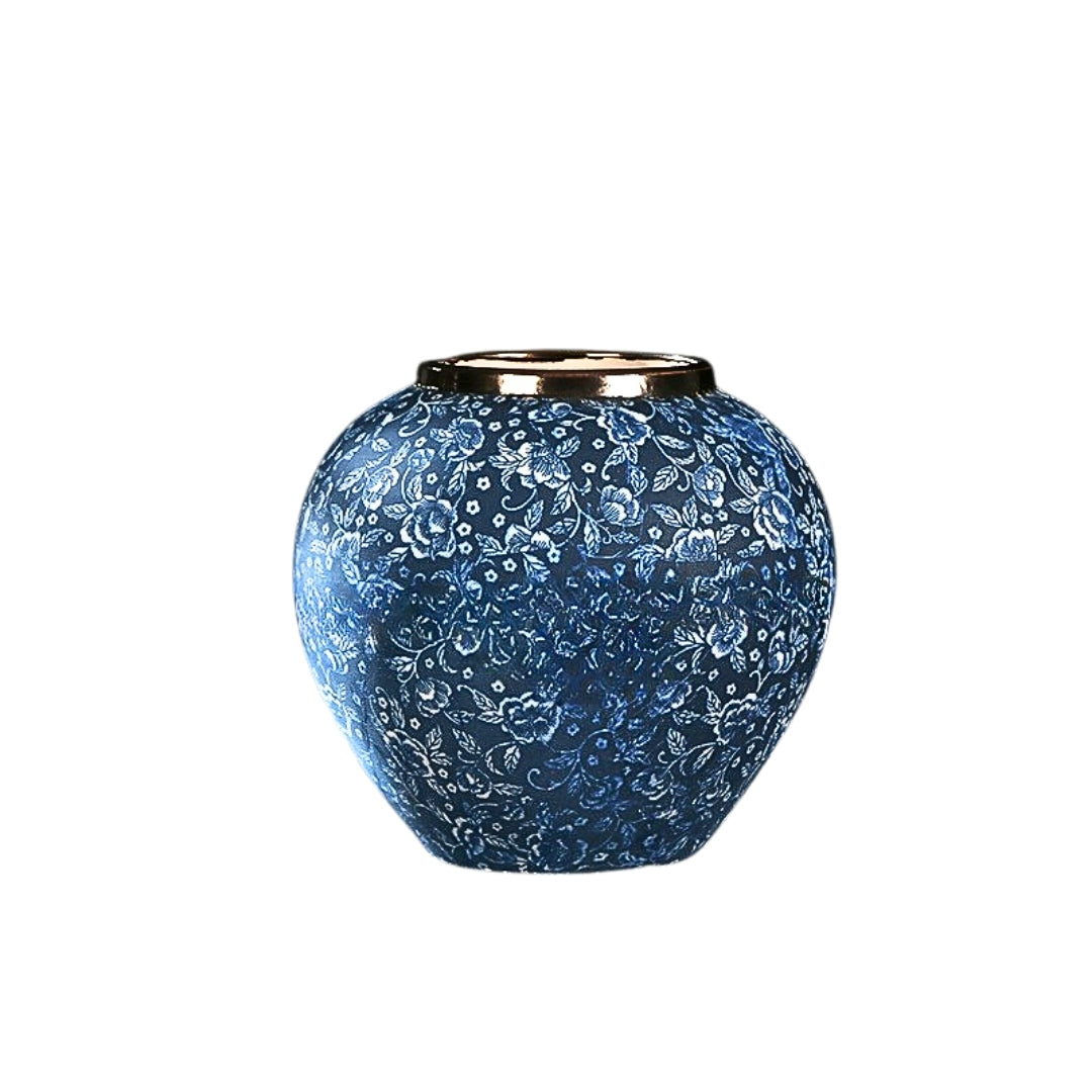 SOGA 21x22cm Blue with White Mini Floral Small Ceramic Flower Vase Elegant Living Room Home Decor • LUZ-Vase822