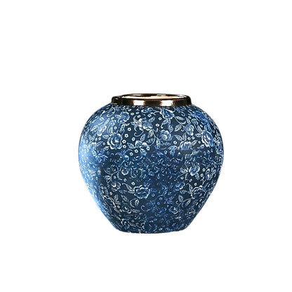 SOGA 21x22cm Blue with White Mini Floral Small Ceramic Flower Vase Elegant Living Room Home Decor • LUZ-Vase822
