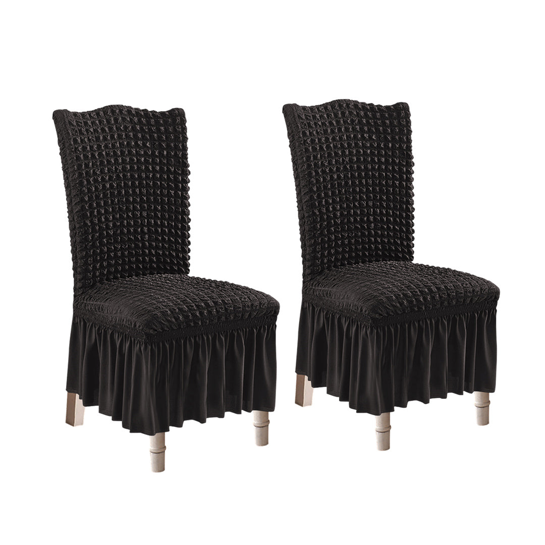 SOGA 2X Black Chair Cover Seat Protector with Ruffle Skirt Stretch Slipcover Wedding Party Home Decor • LUZ-Chaircov26FX2
