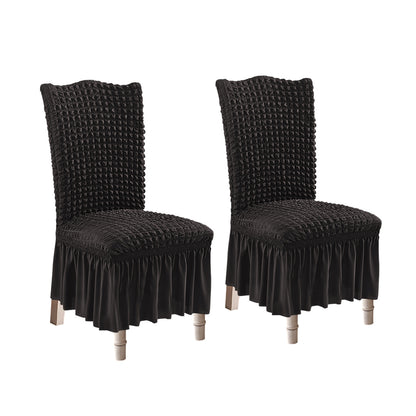SOGA 2X Black Chair Cover Seat Protector with Ruffle Skirt Stretch Slipcover Wedding Party Home Decor • LUZ-Chaircov26FX2