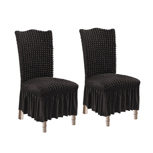 SOGA 2X Black Chair Cover Seat Protector with Ruffle Skirt Stretch Slipcover Wedding Party Home Decor • LUZ-Chaircov26FX2