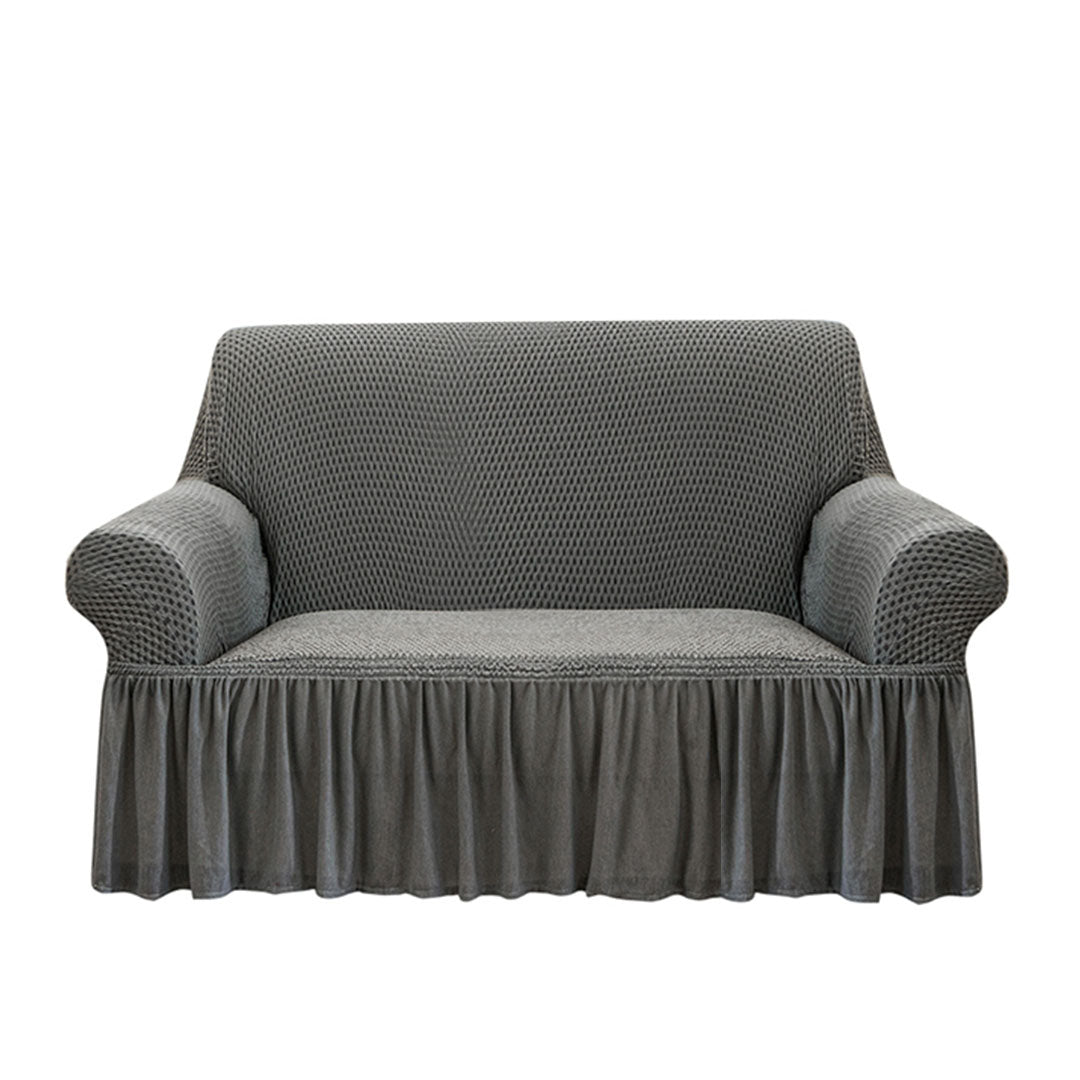 SOGA 2-Seater Grey Sofa Cover with Ruffled Skirt Couch Protector High Stretch Lounge Slipcover Home Decor • LUZ-SofaCov6