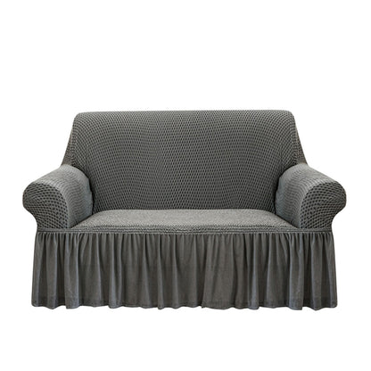 SOGA 2-Seater Grey Sofa Cover with Ruffled Skirt Couch Protector High Stretch Lounge Slipcover Home Decor • LUZ-SofaCov6