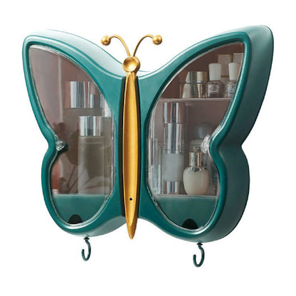 SOGA Green Butterfly Shape Wall-Mounted Makeup Organiser Dustproof Waterproof Bathroom Storage Box Home Decor • LUZ-BathG319