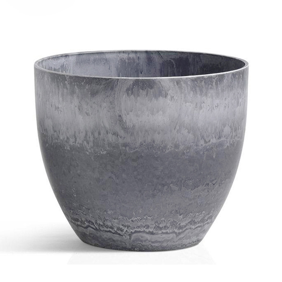 SOGA 27cm Weathered Grey Round Resin Plant Flower Pot in Cement Pattern Planter Cachepot for Indoor Home Office • LUZ-FPotA3210