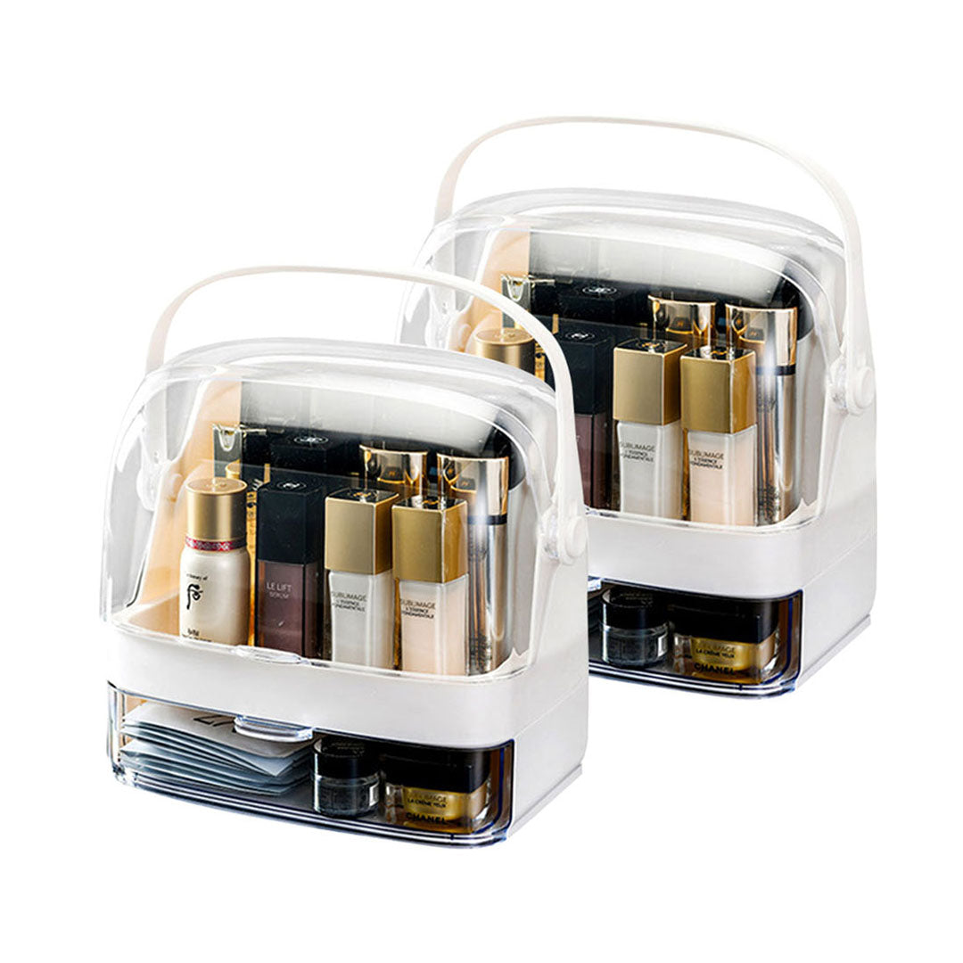 SOGA 2X 2 Tier White Countertop Makeup Cosmetic Storage Organiser Skincare Holder Jewelry Storage Box with Handle • LUZ-BathC101X2