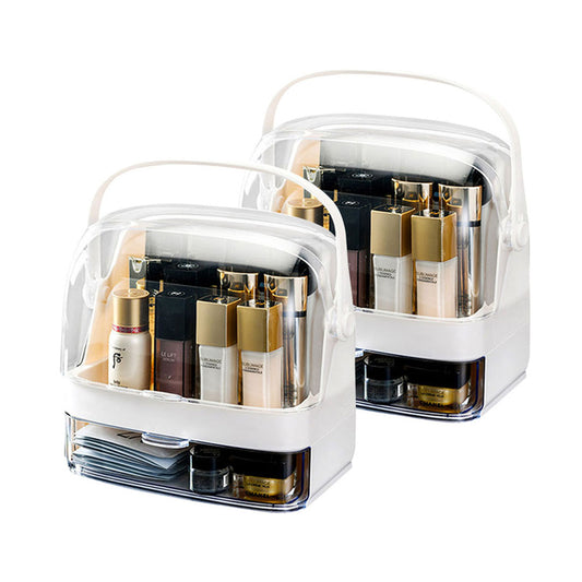 SOGA 2X 2 Tier White Countertop Makeup Cosmetic Storage Organiser Skincare Holder Jewelry Storage Box with Handle • LUZ-BathC101X2
