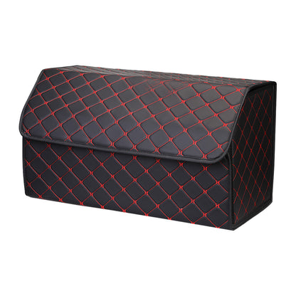 SOGA Leather Car Boot Collapsible Foldable Trunk Cargo Organizer Portable Storage Box Black/Red Stitch Large • LUZ-StorageBLKREDLge