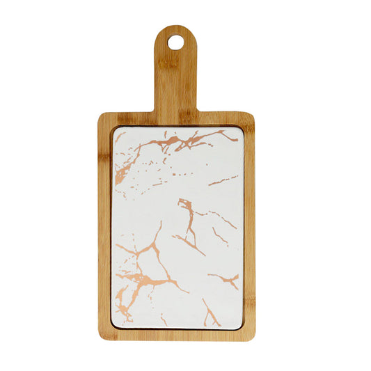 SOGA 33.5cm White Square Wooden Serving Tray Slate Steak Serving Platter Chopping Board Paddle Home Decor • LUZ-WodE596