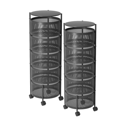 SOGA 2X 5 Tier Steel Round Rotating Kitchen Cart Multi-Functional Shelves Portable Storage Organizer with Wheels • LUZ-KitchenXY017X2