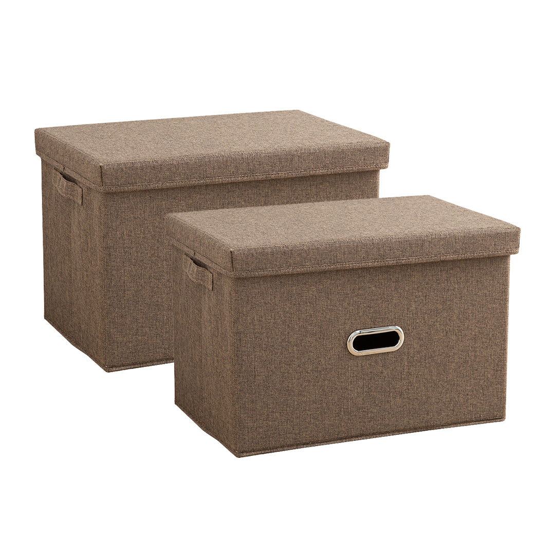 SOGA 2X Coffee Small Foldable Canvas Storage Box Cube Clothes Basket Organiser Home Decorative Box • LUZ-SBox009X2