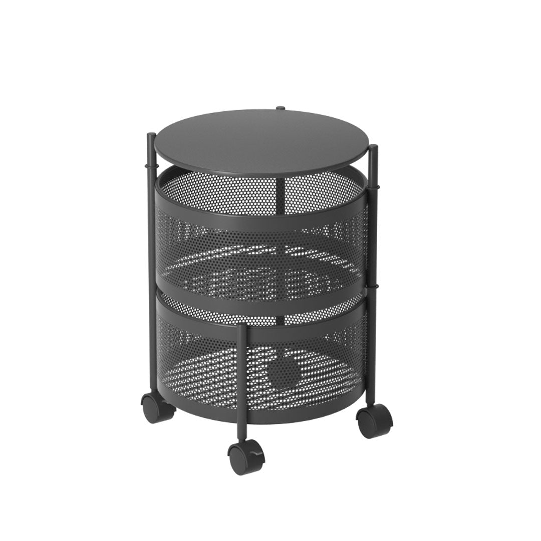 SOGA 2 Tier Steel Round Rotating Kitchen Cart Multi-Functional Shelves Portable Storage Organizer with Wheels • LUZ-KitchenXY014