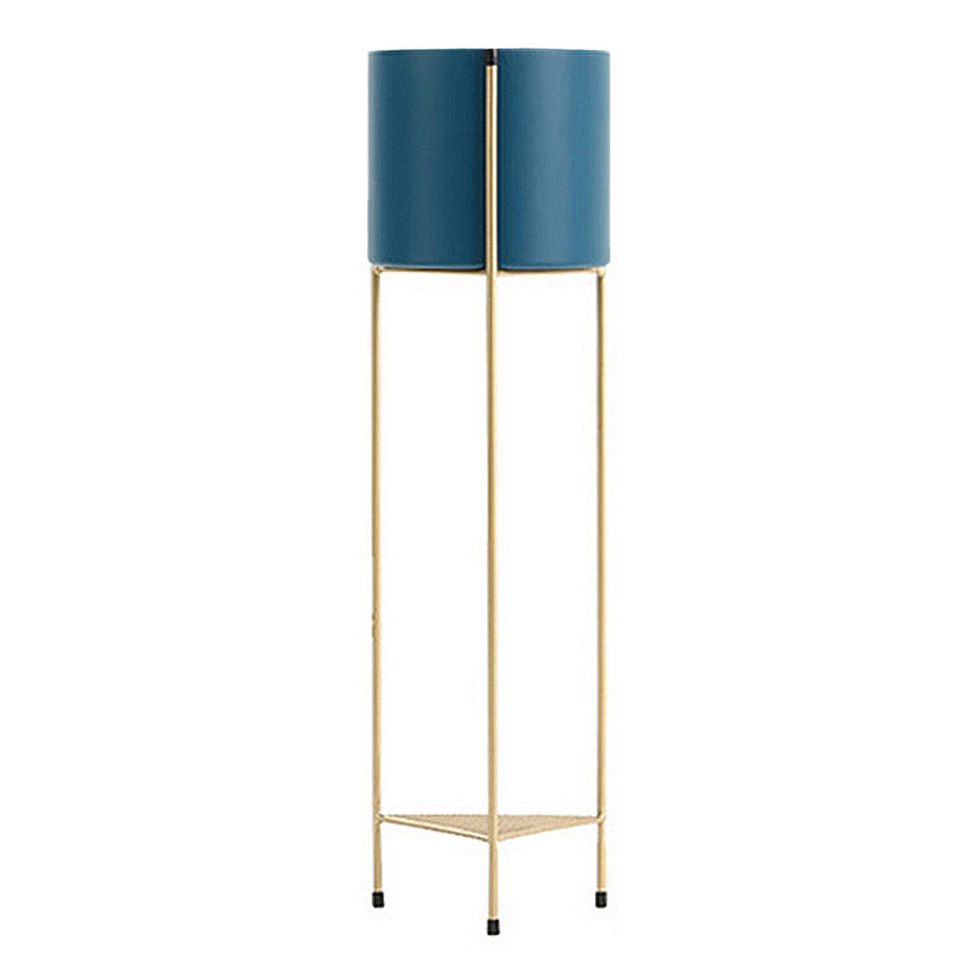 SOGA 2 Layer 81cm Gold Metal Plant Stand with Blue Flower Pot Holder Corner Shelving Rack Indoor Display • LUZ-FPotH85BLU