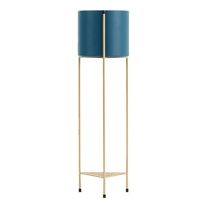 SOGA 2 Layer 81cm Gold Metal Plant Stand with Blue Flower Pot Holder Corner Shelving Rack Indoor Display • LUZ-FPotH85BLU