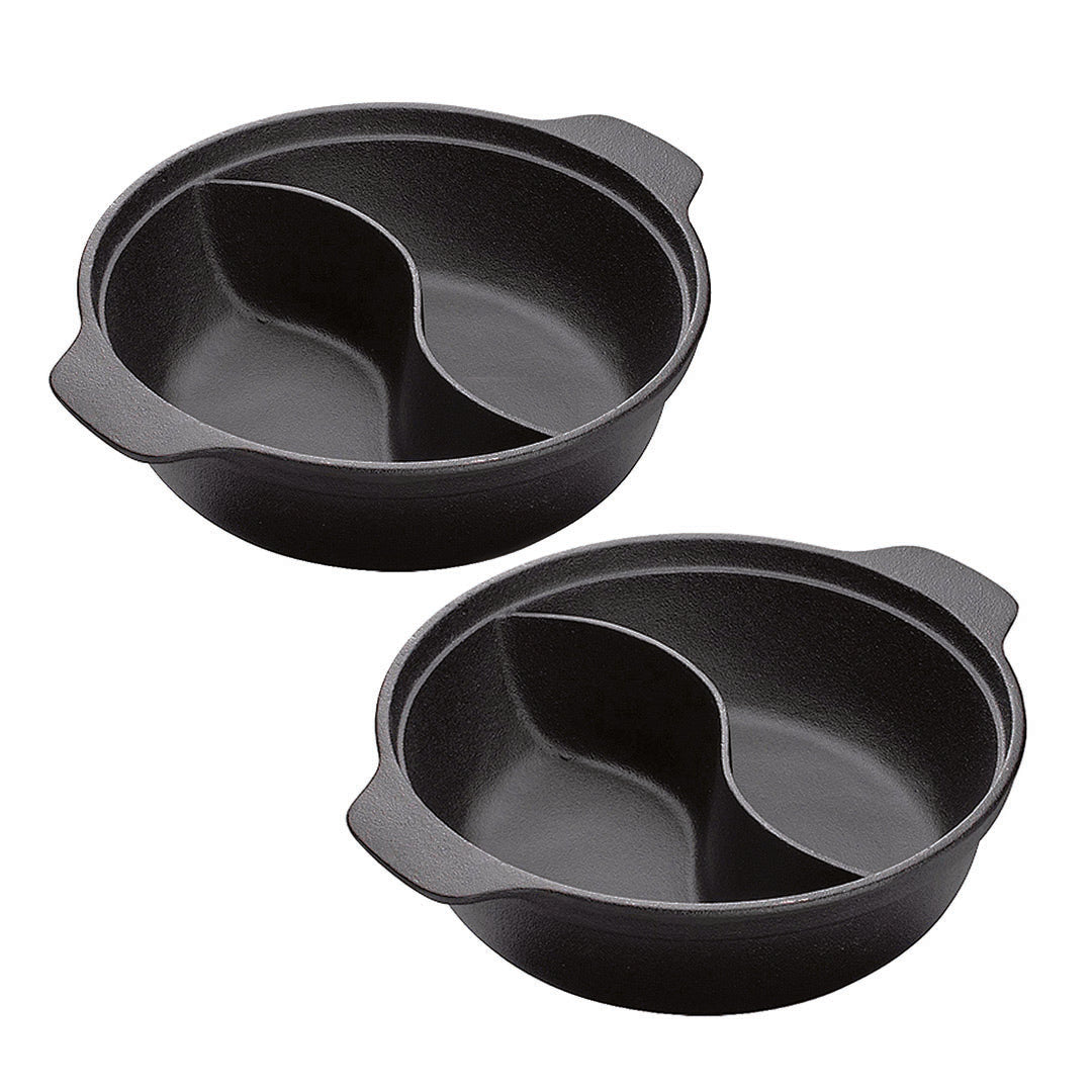 SOGA 2X 32CM Round Cast Iron Shabu Shabu Hotpot Beef Chicken Stew Wok Two-Flavor Division • LUZ-ZPai038AX2