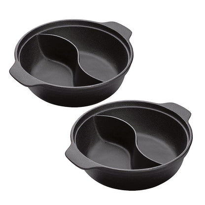 SOGA 2X 32CM Round Cast Iron Shabu Shabu Hotpot Beef Chicken Stew Wok Two-Flavor Division • LUZ-ZPai038AX2