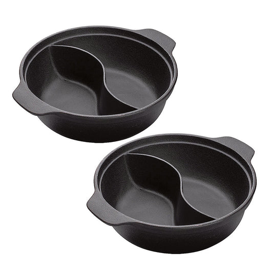 SOGA 2X 32CM Round Cast Iron Shabu Shabu Hotpot Beef Chicken Stew Wok Two-Flavor Division • LUZ-ZPai038AX2
