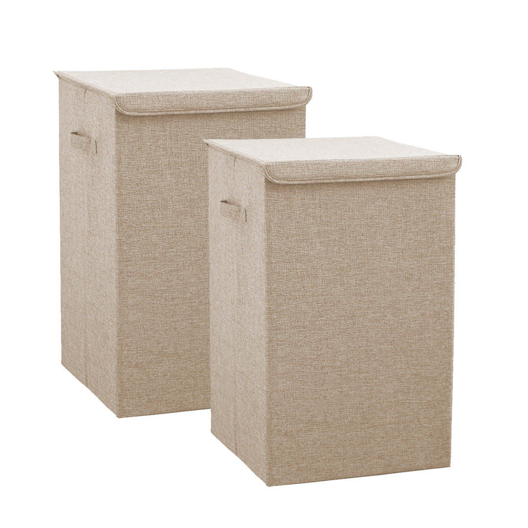 SOGA 2X Beige Large Collapsible Laundry Hamper Storage Box Foldable Canvas Basket Home Organiser Decor • LUZ-SBox104X2