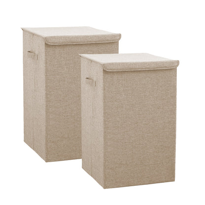 SOGA 2X Beige Large Collapsible Laundry Hamper Storage Box Foldable Canvas Basket Home Organiser Decor • LUZ-SBox104X2