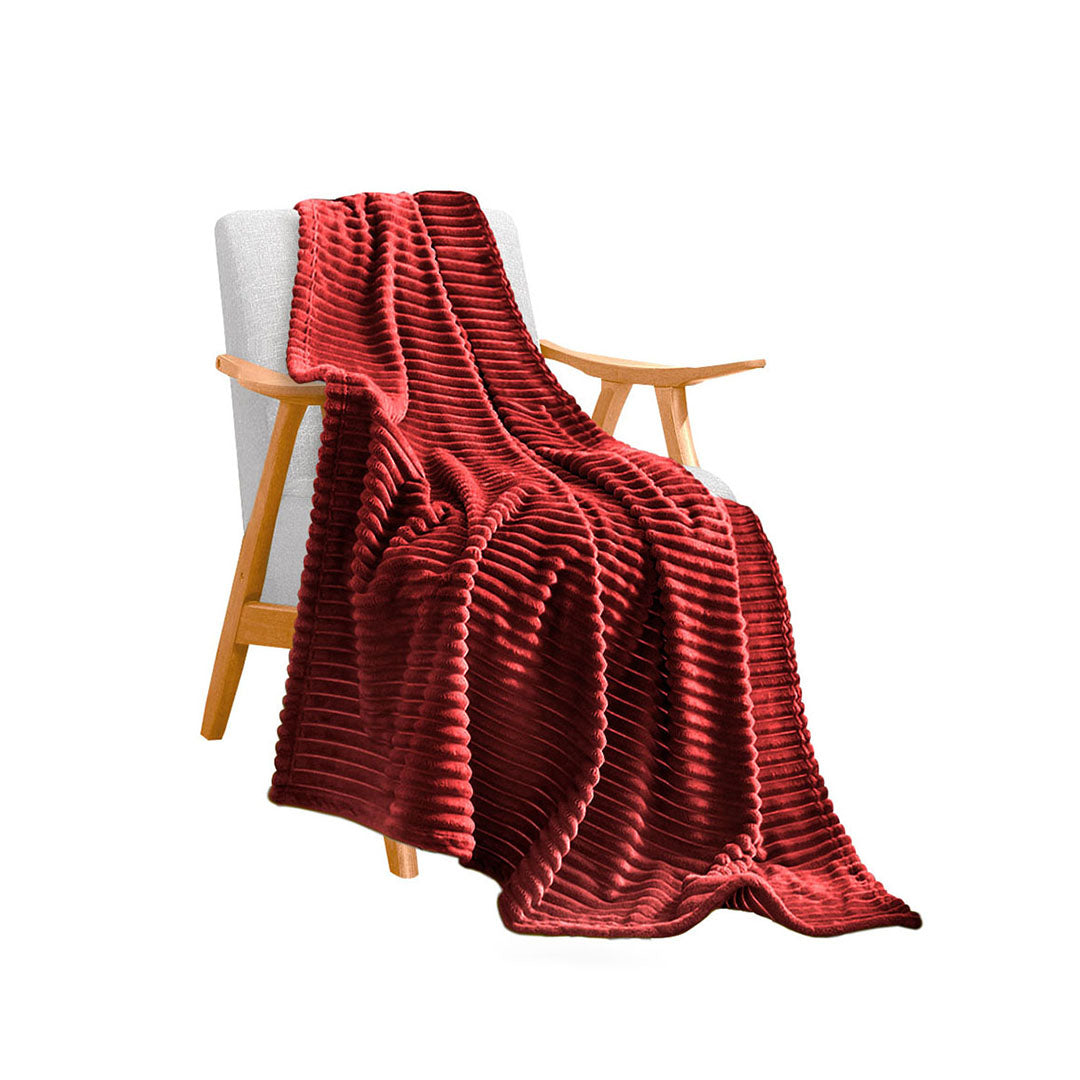 SOGA Burgundy Throw Blanket Warm Cozy Striped Pattern Thin Flannel Coverlet Fleece Bed Sofa Comforter • LUZ-Blanket318