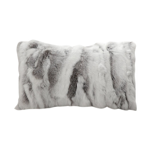 SOGA 30cm Throw Pillow Floral Gray Rabbit Fur Lumbar Warm Cozy Decorative Cushion Home Decor • LUZ-FrenchCushion311