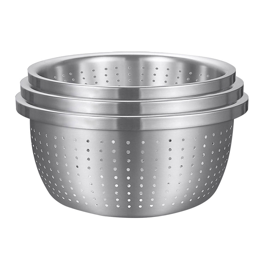 SOGA Stainless Steel Nesting Basin Colander Perforated Kitchen Sink Washing Bowl Metal Basket Strainer Set of 3 • LUZ-Bowl609