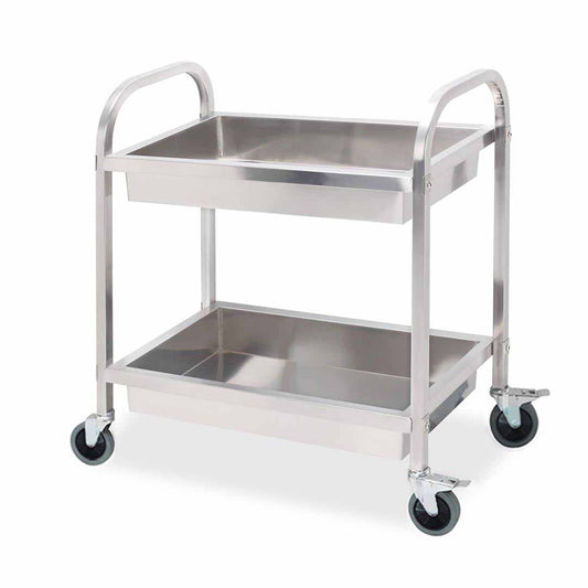 SOGA 2 Tier 85x45x90cm Stainless Steel Kitchen Trolley Bowl Collect Service Food Cart Medium • LUZ-FoodCart1202