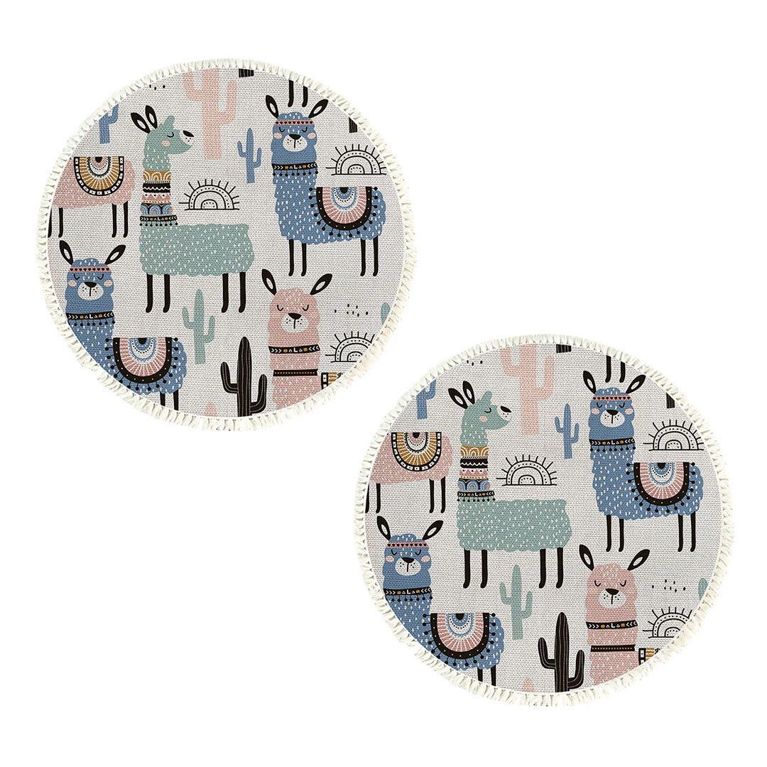 SOGA 2X 120cm Alpaca Cactus Pattern Rug Desert Animals Non-Slip Round Area Rugs for Living Room Dining Room • LUZ-CarpetA61X2
