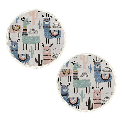 SOGA 2X 120cm Alpaca Cactus Pattern Rug Desert Animals Non-Slip Round Area Rugs for Living Room Dining Room • LUZ-CarpetA61X2