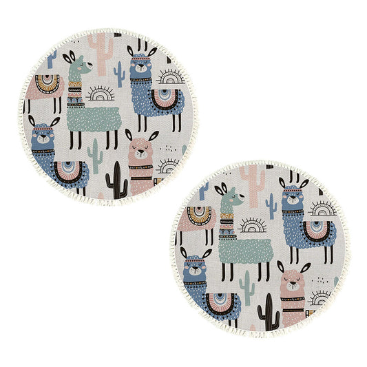 SOGA 2X 120cm Alpaca Cactus Pattern Rug Desert Animals Non-Slip Round Area Rugs for Living Room Dining Room • LUZ-CarpetA61X2