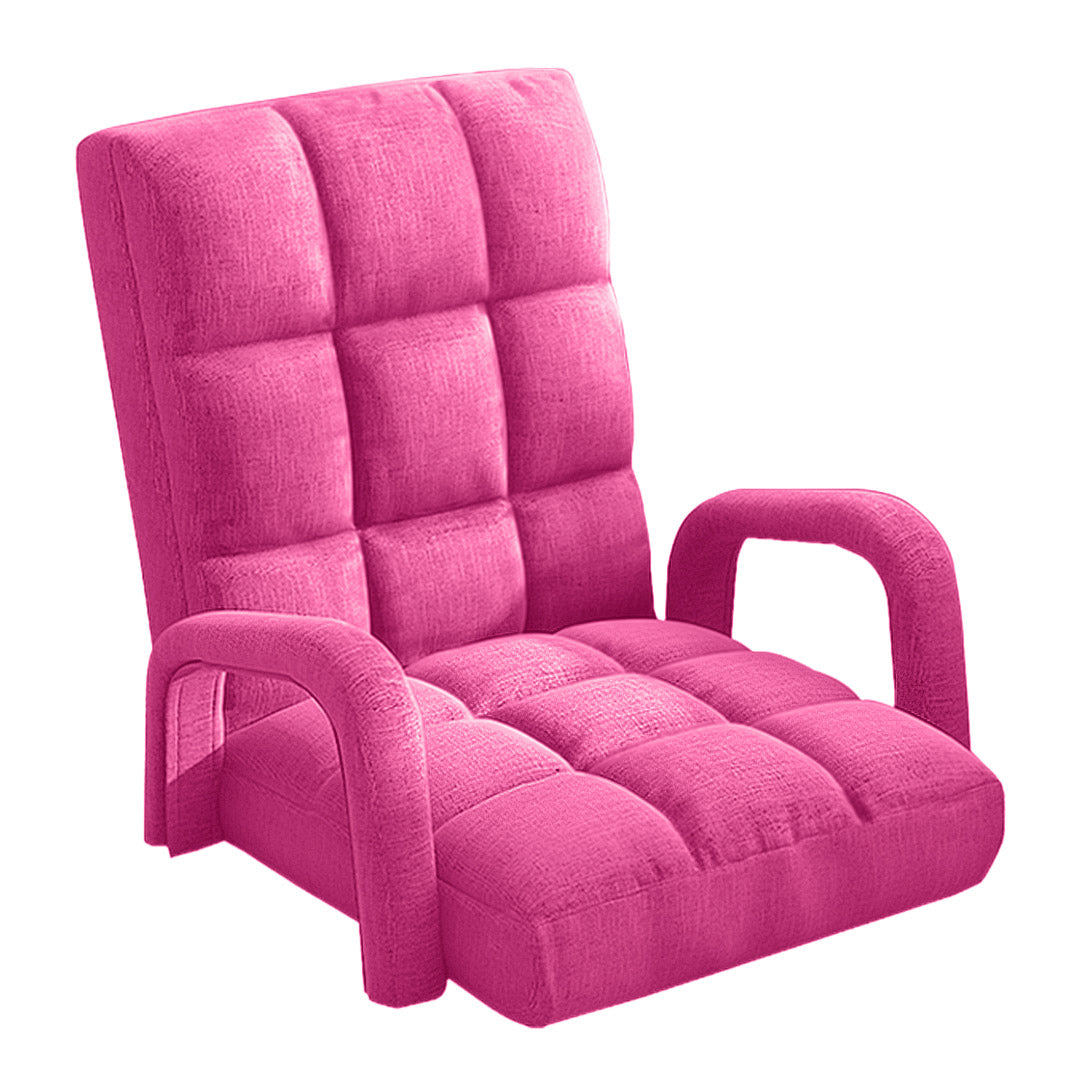 SOGA Foldable Lounge Cushion Adjustable Floor Lazy Recliner Chair with Armrest Pink • LUZ-LoungeArmPink