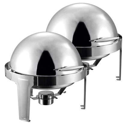 SOGA 2X 6L Stainless Steel Chafing Food Warmer Catering Dish Round Roll Top LUZ-ChafingDish5638X2