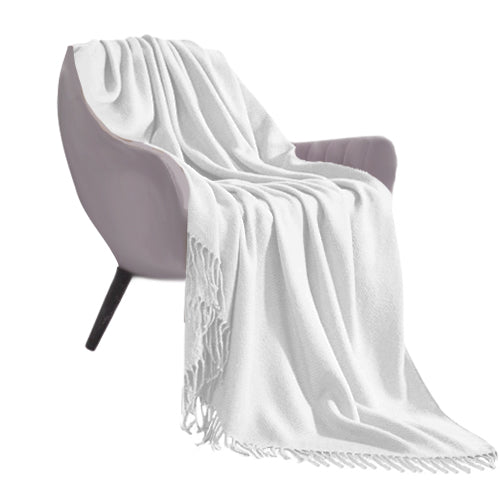 SOGA White Acrylic Knitted Throw Blanket Solid Fringed Warm Cozy Woven Cover Couch Bed Sofa Home Decor • LUZ-Blanket912