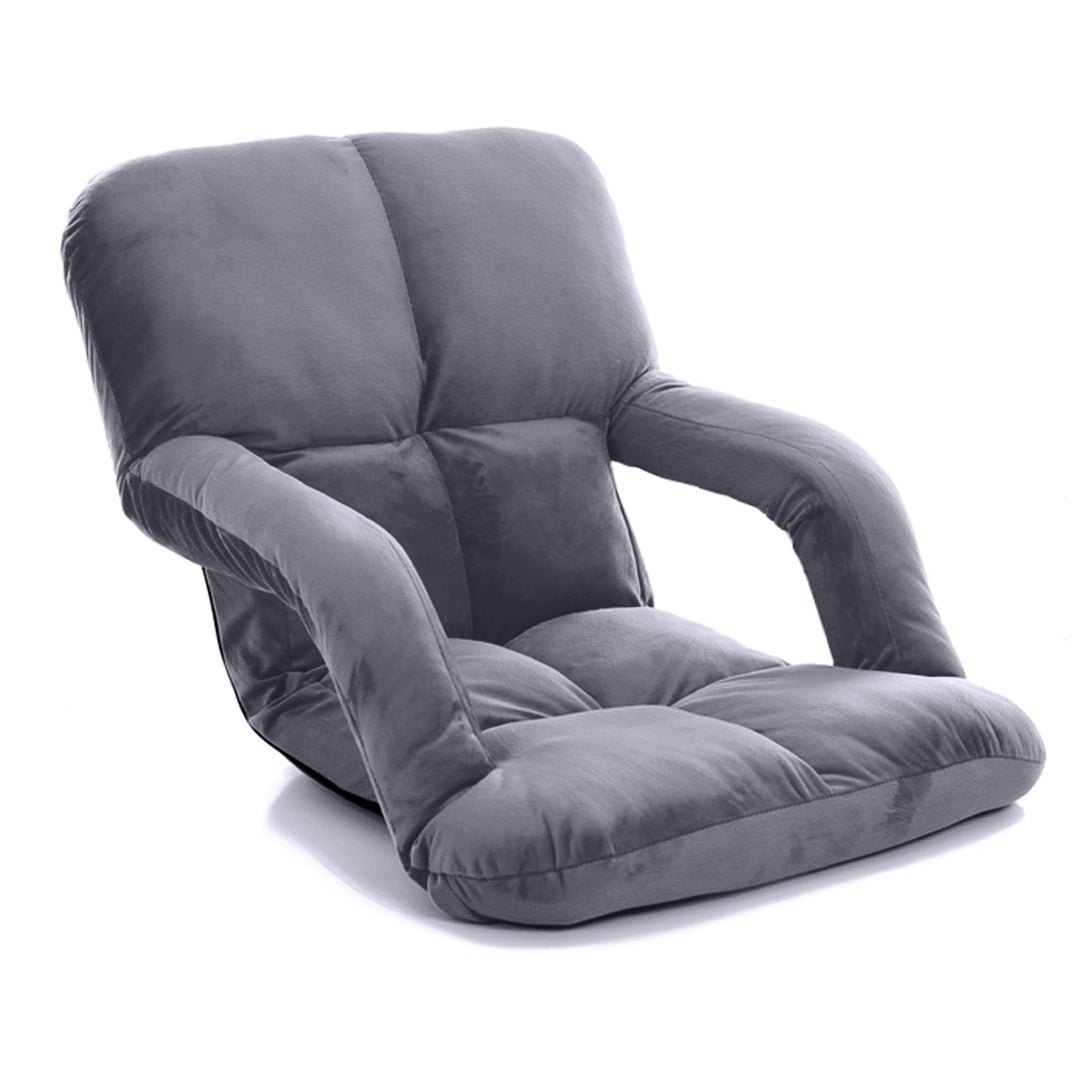 SOGA Foldable Lounge Cushion Adjustable Floor Lazy Recliner Chair with Armrest Grey • LUZ-LoungeKidGrey