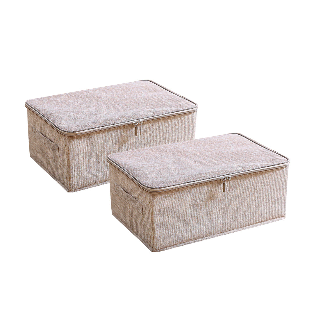 SOGA 2X Beige Small Portable Double Zipper Storage Box Moisture Proof Clothes Basket Foldable Home Organiser • LUZ-SBox023X2