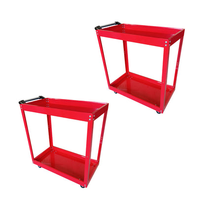 SOGA 2X 2 Tier Tool Storage Cart Portable Service Utility Heavy Duty Mobile Trolley Red • LUZ-ToolCart605X2