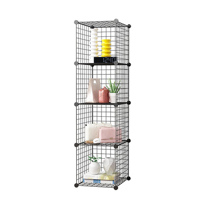 SOGA Black Portable 4 Tier Cube Storage Organiser Foldable DIY Modular Grid Space Saving Shelf • LUZ-NetBox1004