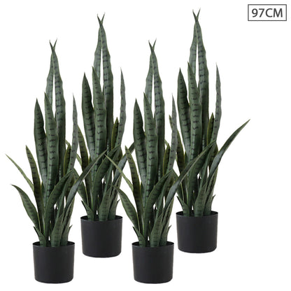 SOGA 4X 97cm Sansevieria Snake Artificial Plants with Black Plastic Planter Greenery, Home Office Decor • LUZ-APlantFH9712X4