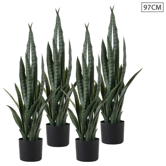 SOGA 4X 97cm Sansevieria Snake Artificial Plants with Black Plastic Planter Greenery, Home Office Decor • LUZ-APlantFH9712X4