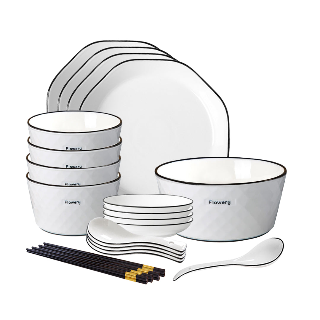 SOGA Diamond Pattern Ceramic Dinnerware Crockery Soup Bowl Plate Server Kitchen Home Decor Set of 13 • LUZ-BowlG623