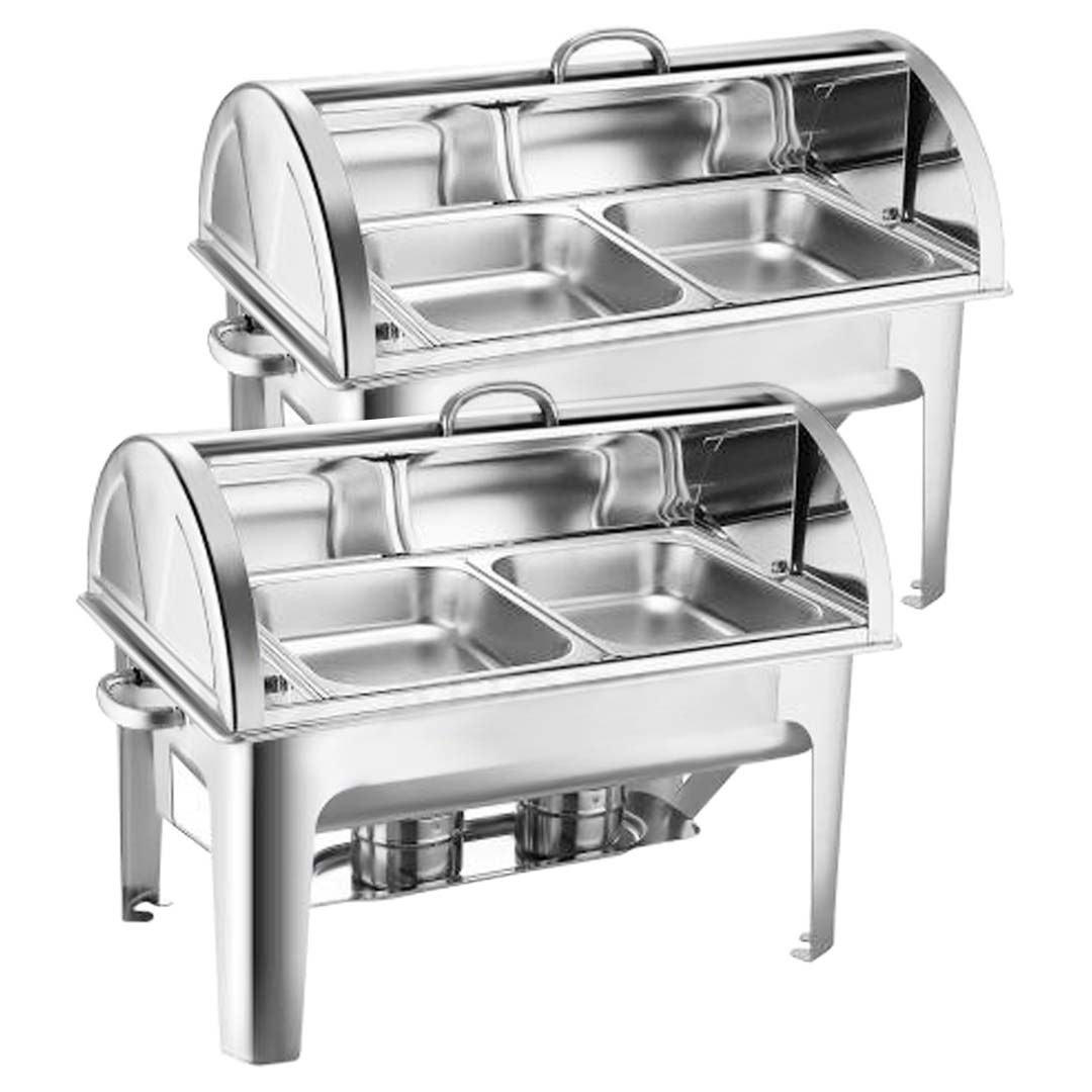 SOGA 2X 4.5L Dual Tray Stainless Steel Roll Top Chafing Dish Food Warmer • LUZ-ChafingDish8232X2