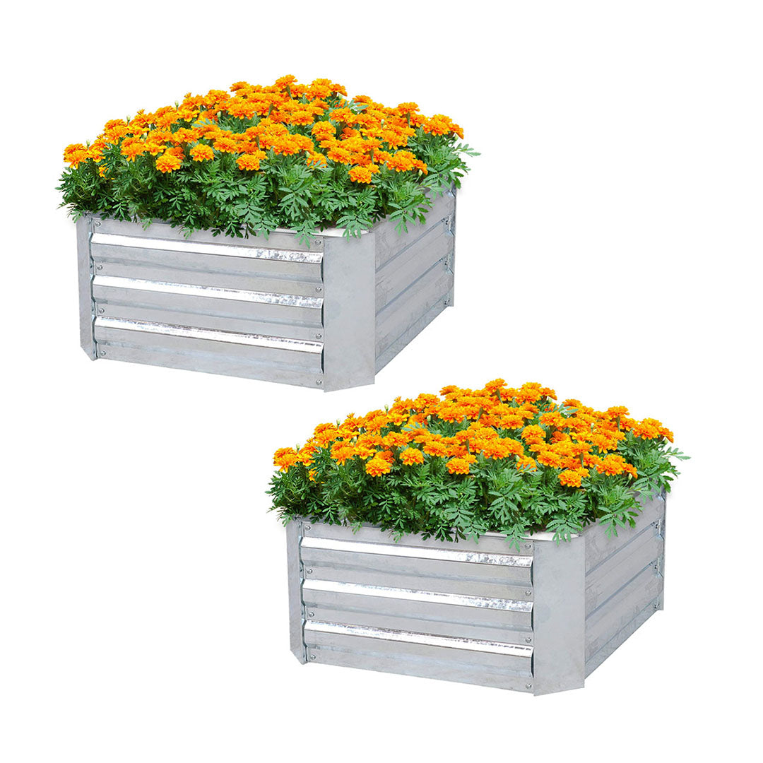 SOGA 2X 90cm Square Galvanised Raised Garden Bed Vegetable Herb Flower Outdoor Planter Box • LUZ-MetalBSil516X2