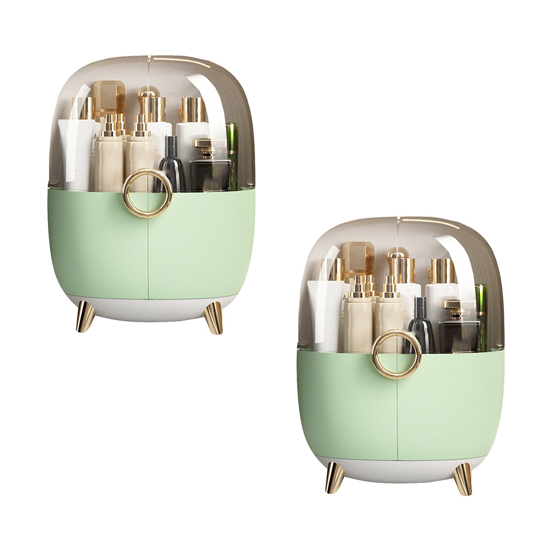 SOGA 2X Green Transparent Countertop Makeup Organiser Cosmetic Storage Waterproof Dustproof Bathroom Skincare Holder with Lid • LUZ-BathF904X2