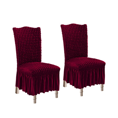 SOGA 2X Burgundy Chair Cover Seat Protector with Ruffle Skirt Stretch Slipcover Wedding Party Home Decor • LUZ-Chaircov21AX2